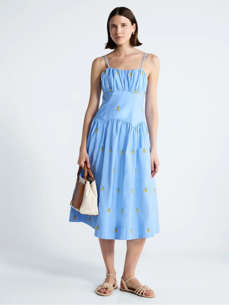 Free Assembly Women's and Women\u2019s Plus Tie Back Cotton Midi Dress with Drop Waist, Sizes XS-... | Walmart (US)