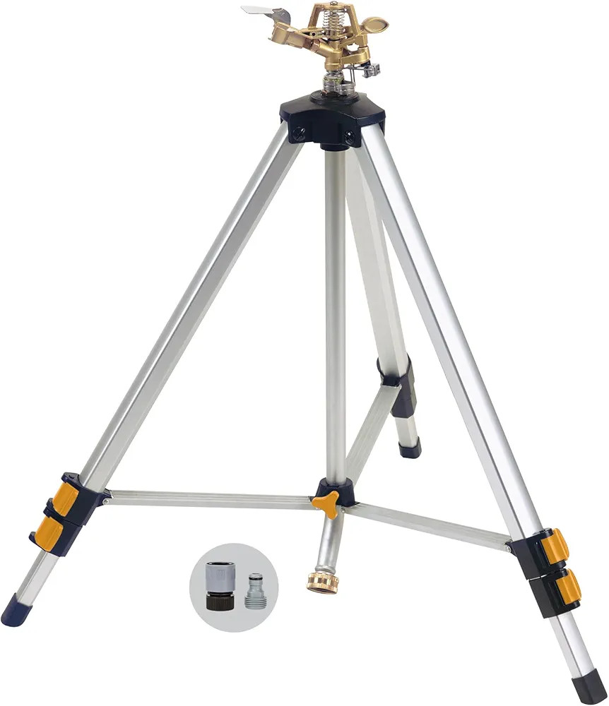 Melnor 65162AMZ Metal Pulsating Sprinkler with Tripod and QuickConnect Set Amazon Bundle, Silver | Amazon (US)