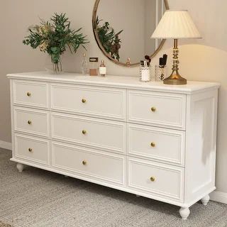 Modern Wood Dresser Bedroom Storage Drawer Organizer Closet 9 Drawer - White | Bed Bath & Beyond