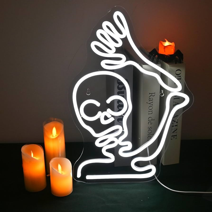 Skeleton Skull Neon Sign White Halloween Waving Ghost Led Light Up Signs for Wall Window Decor Us... | Amazon (US)
