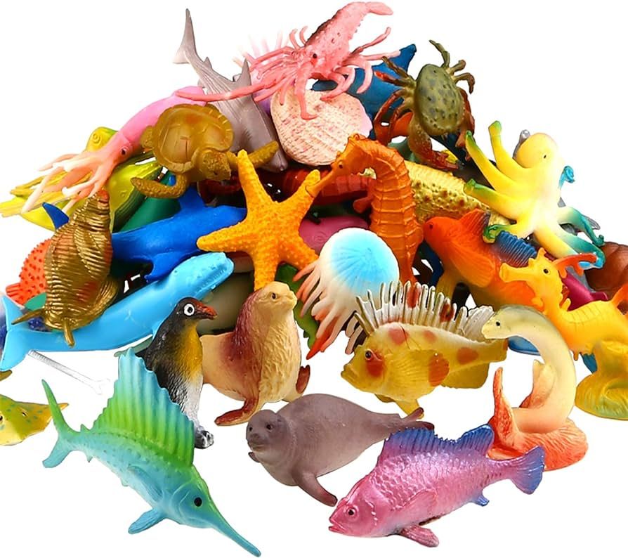 Ocean Sea Animal, 52 Pack Assorted Mini Vinyl Plastic Animal Toy Set, Realistic Under The Sea Lif... | Amazon (US)