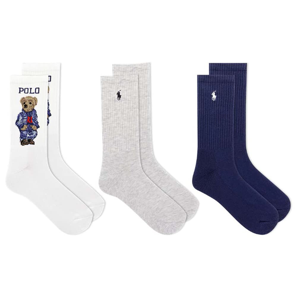 Ralph Lauren Polo Women's 3-Pack Americana Bear Crew Socks, White Assorted, 9-11 | Amazon (US)