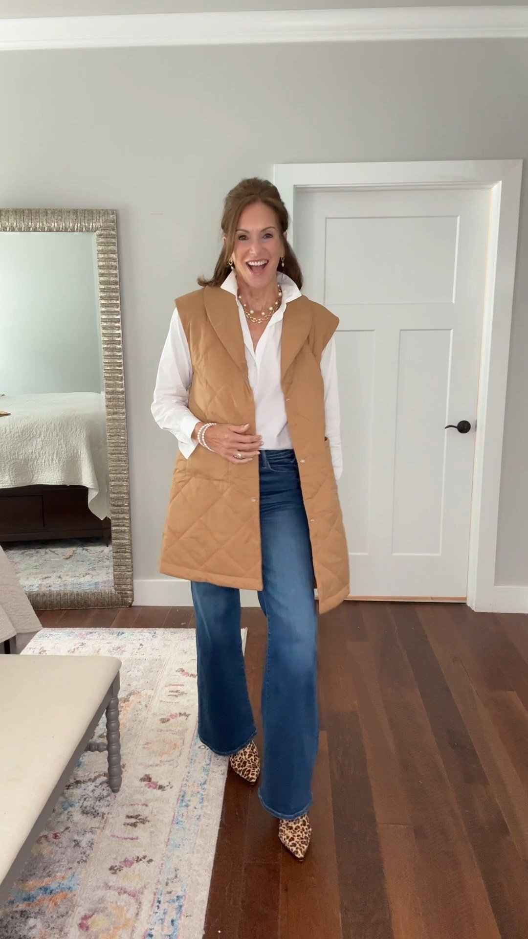 Lightweight puffer vest for Fall! 
Size medium 

White poplin shirt - M  (discount : ANNIEKXSPANX )
Wide leg Jeans - 28 

My mules are old but linked similar. 

Fall outfits 

#LTKMidsize #LTKStyleTip #LTKTall