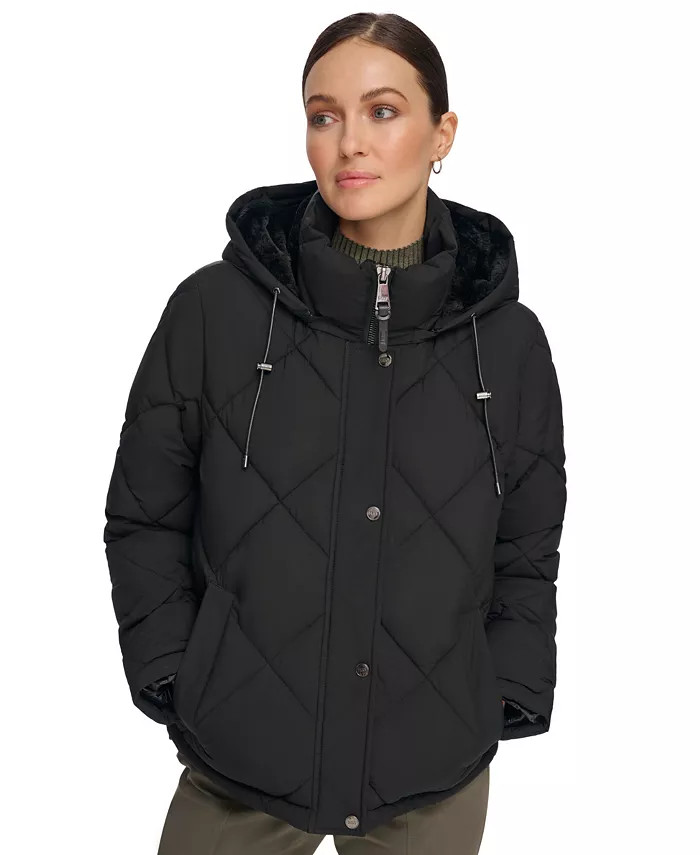 DKNY Women's Diamond Quilted Hooded Puffer Coat - Macy's | Macy's
