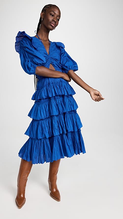 Paco Solid Puff Sleeve Tiered Dress | Shopbop
