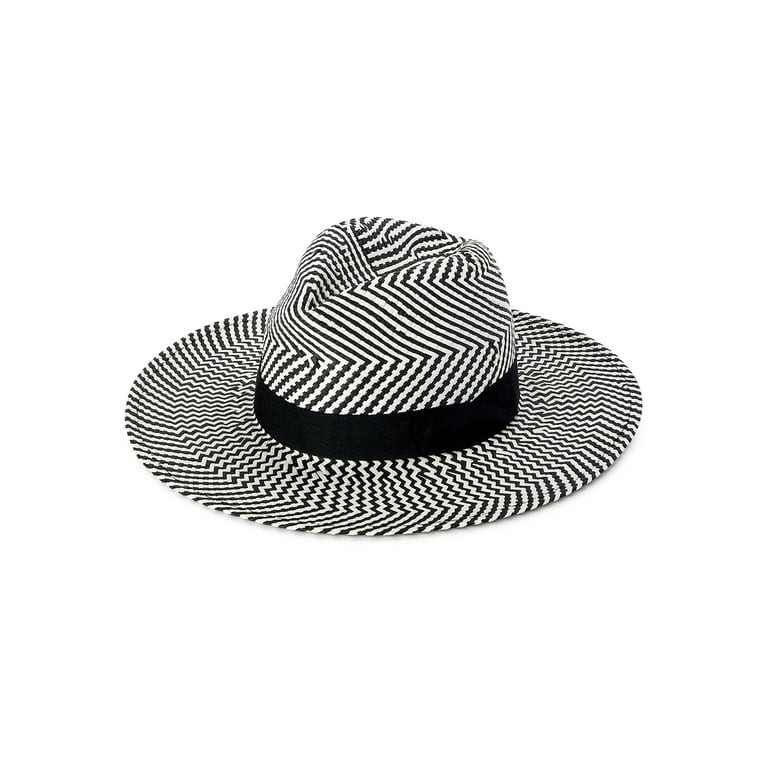 Scoop Women's Black and White Straw Fedora - Walmart.com | Walmart (US)