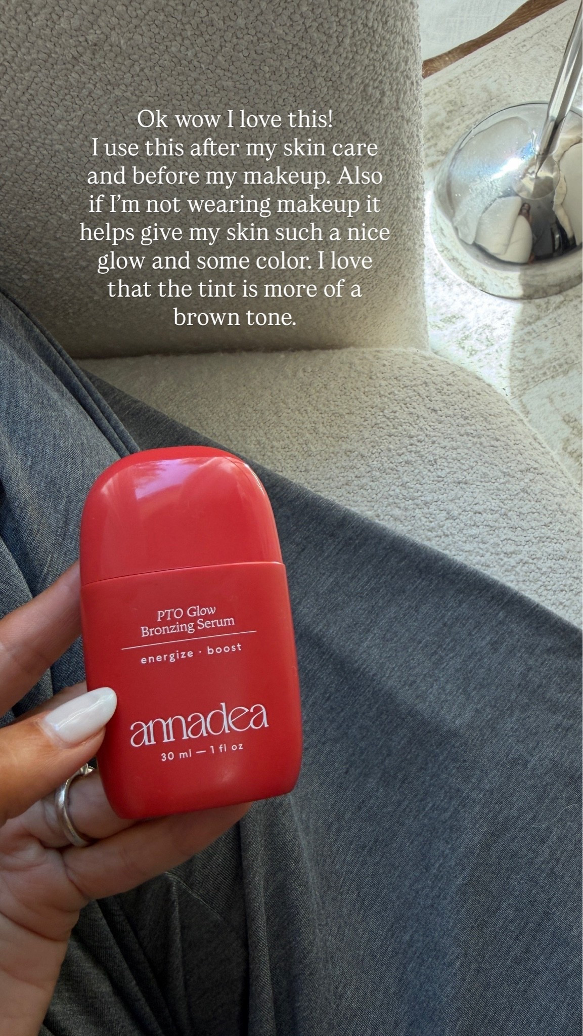 Ok wow I love this! I use this after my skin care and before my makeup. Also if I'm not wearing makeup it helps give my skin such a nice glow and some color. I love that the tint is more of a brown tone.