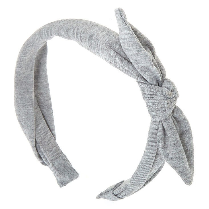 Solid Knotted Bow Headband - Light Gray | Claire's (US)
