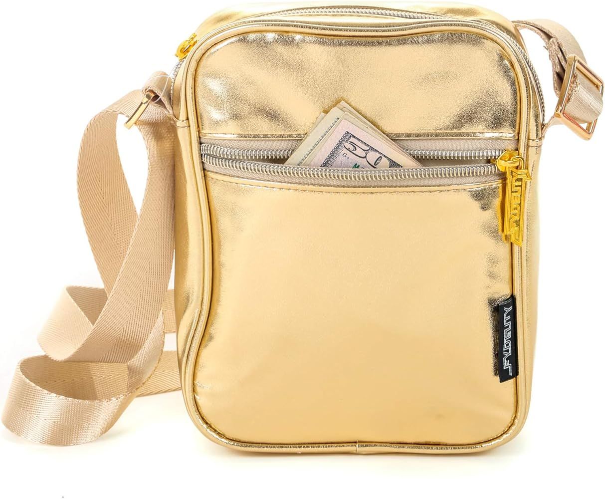 FYDELITY Sling Side Shoulder Bag Small Crossbody Waist Hip Sack -Metallic Gold | Amazon (US)