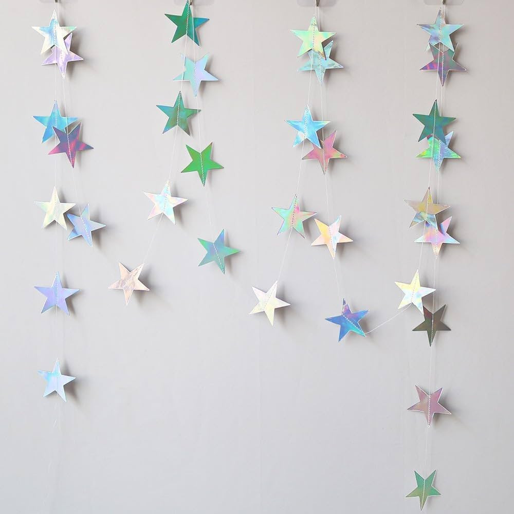 Iridescent Shining Star Hanging Garland Iridescent Hanging Sparkling Star Streamer Glitter Buntin... | Amazon (US)