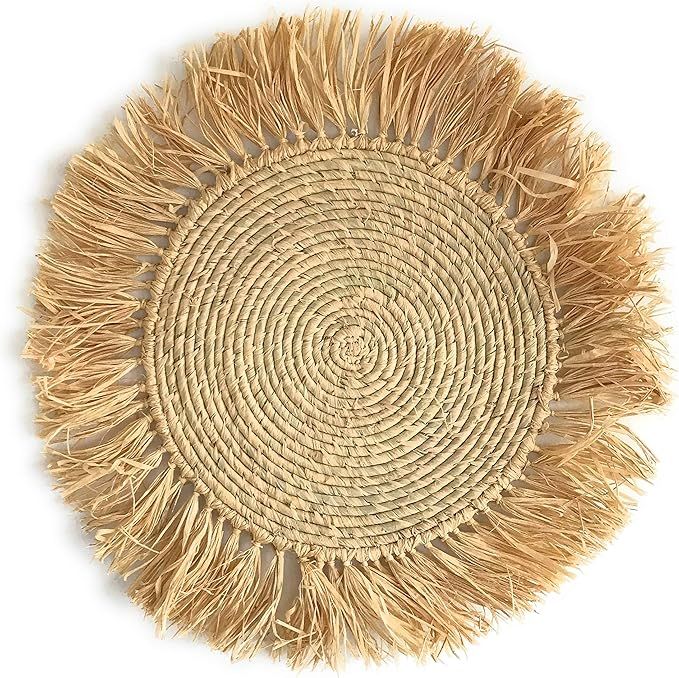 17" Natural Handmade Fringed Basket Wall Hanging Raffia Sweet Grass Straw 100% Authentic Made by ... | Amazon (US)