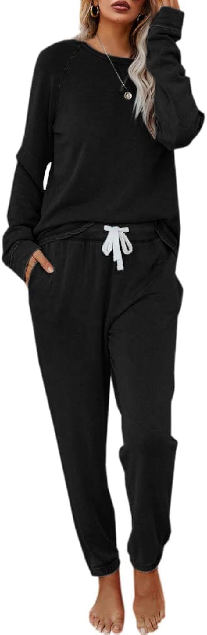 Eurivicy Women's Solid Sweatsuit Set 2 Piece Long Sleeve Pullover and Drawstring Sweatpants Sport... | Amazon (US)
