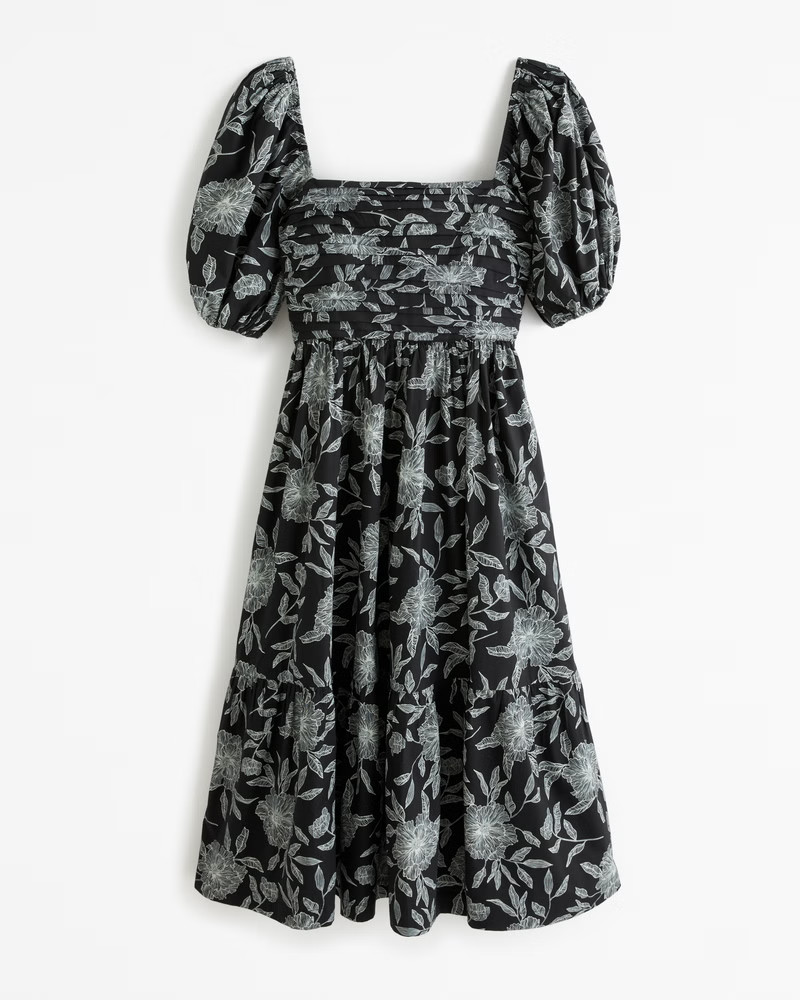 Emerson Poplin Puff Sleeve Midi Dress | Abercrombie & Fitch (US)