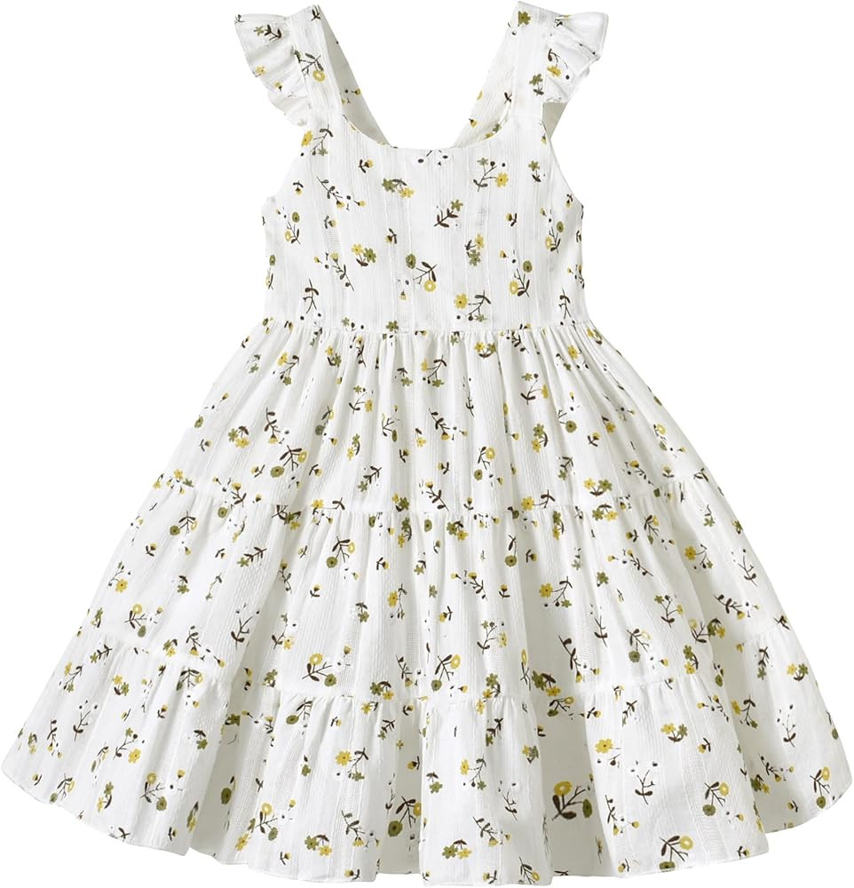 Toddler Dress Flutter Sleeveless Princess Cotton Summer Floral Dresses | Amazon (US)