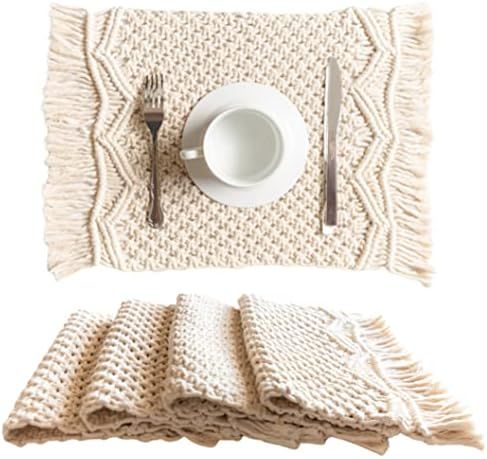 SnugLife Macrame Placemats Set of 4 - Handmade Cotton Woven Boho Placemats - Modern Farmhouse Fri... | Amazon (US)