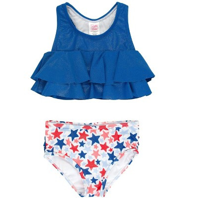 RuffleButts Toddler Girls Flounce Bikini - Shimmer Star-Spangled, 4T | Target