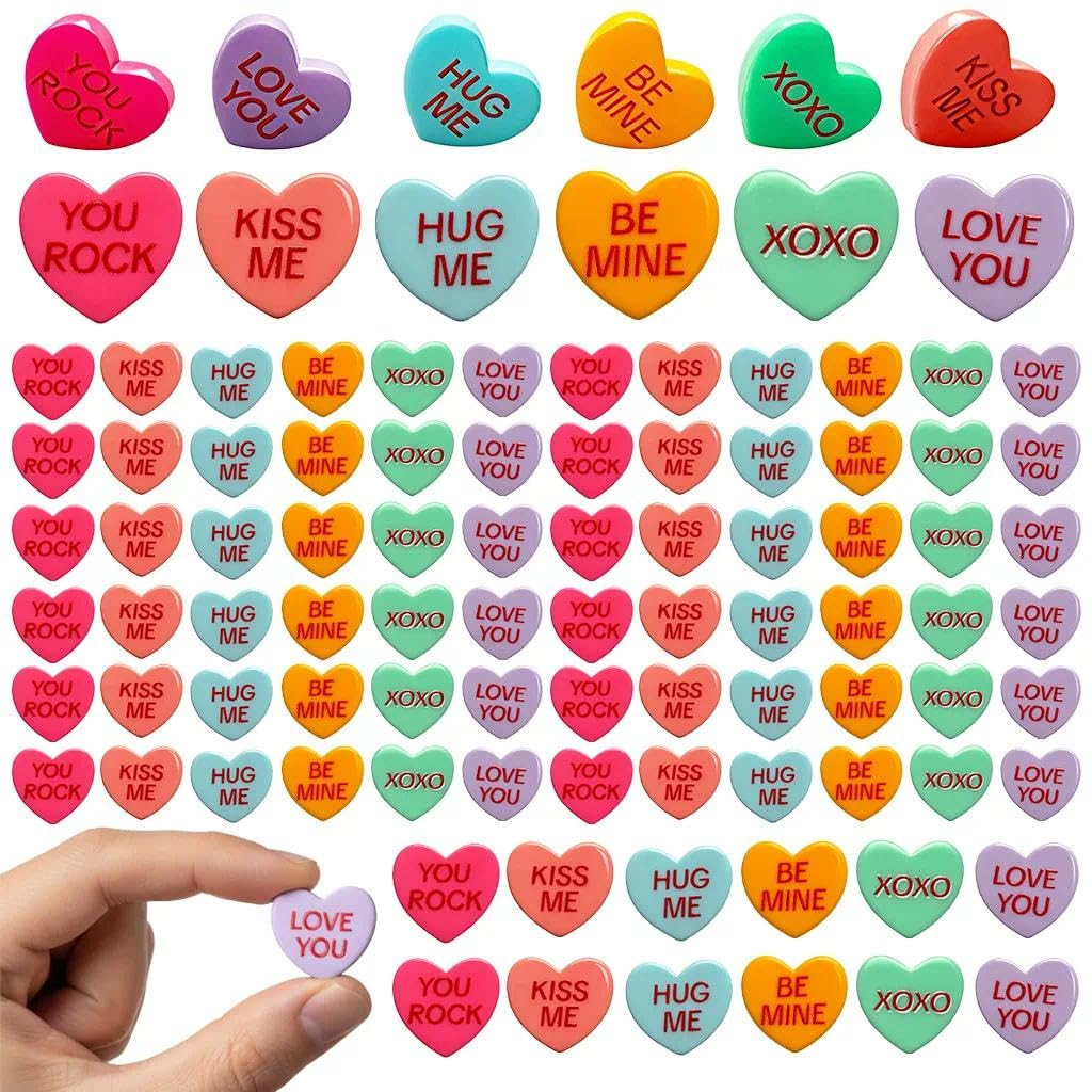 60 Pcs Conversation Mini Heart Charms Flatback, 1-Inch Resin Flatback Hearts with 6 Sweet Sayings... | Amazon (US)