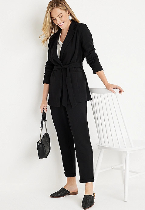 Solid Waist Tie Blazer | Maurices