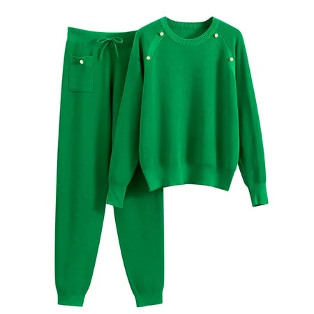 Dmlowu Women s Lounge Sets Casual Solid Color Long Sleeve Crewneck Tops and Striaght Leg Drawstring Pants Tracksuit Two Piece Outfits | Walmart (US)