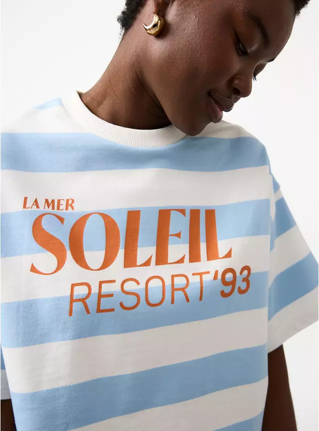 Buy Blue Stripe Relaxed Fit Soleil Graphic Half Sleeve Co-ord Top XL | Tops | Tu | Tu Clothing