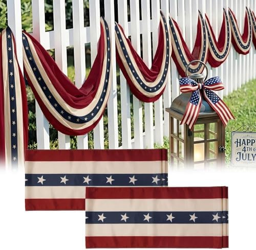 4th of July Decorations: 2pcs 1.6x18ft Vintage Retro American Flag Banner Outdoor Decorations for... | Amazon (US)