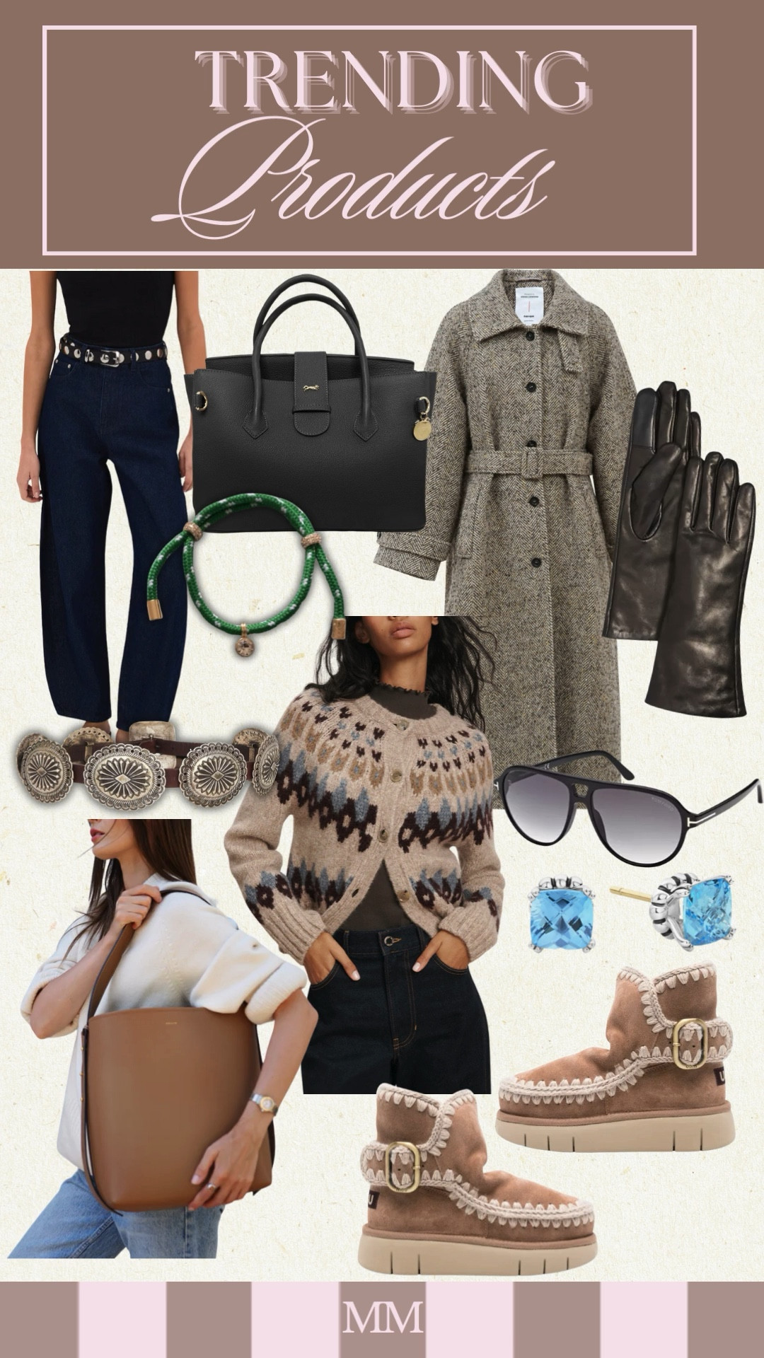 Trending fall winter pieces that instantly elevate your everyday outfits. Dark wash wide leg jeans with a western concho belt, a cozy fair isle knit cardigan, and a belted tweed coat for that polished city look. Finish with leather gloves, classic black sunglasses, a structured black top handle bag, a tan leather tote, suede buckle ankle boots, a green statement bracelet, and blue gemstone stud earrings. 


[trending products, fall fashion, winter fashion, fall capsule wardrobe, winter capsule wardrobe, elevated basics, quiet luxury style, classic style, preppy style, city chic, dark wash jeans, wide leg jeans, high waisted jeans, western belt, concho belt, fair isle sweater, fair isle cardigan, knit cardigan, belted coat, tweed coat, wool coat, leather gloves, black sunglasses, designer inspired bag, top handle bag, work tote, leather tote bag, suede ankle boots, buckle boots, winter boots, cozy outfit, travel outfit, office outfit, workwear, ltk finds, ltk favorites, ltk trend, outfit inspo]

#LTKOver40