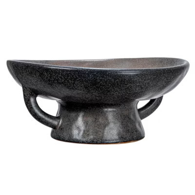 Storied Home Stoneware Bowl with Handle and Base, Black Reactive Glaze | Target