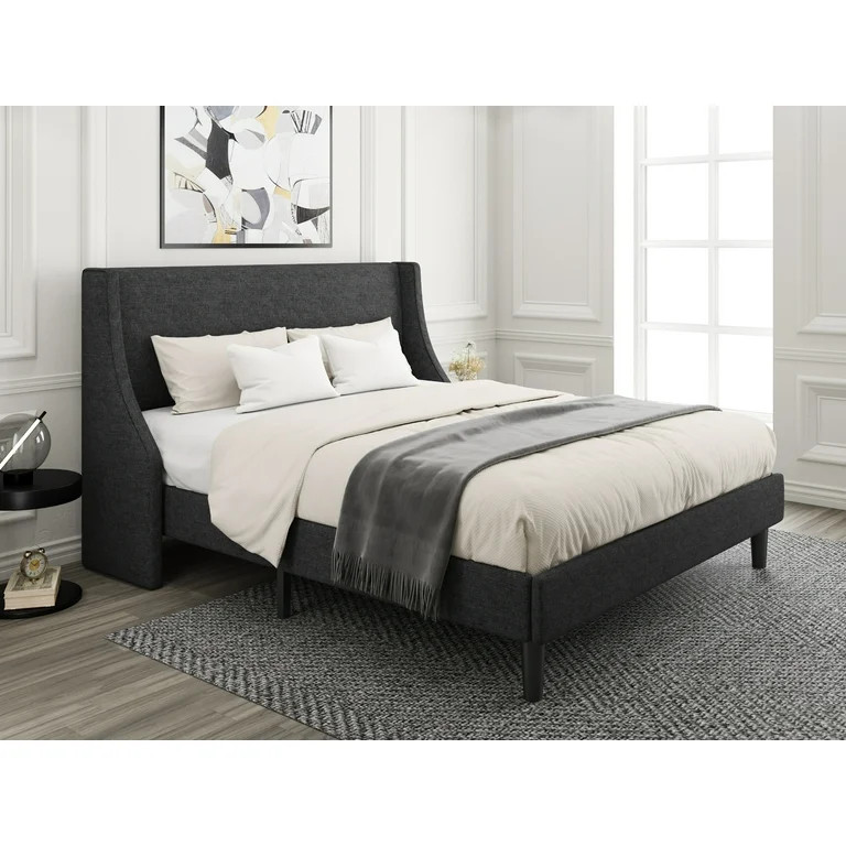 Amolife Full Size Modern Platform Upholstered Bed Frame with Deluxe Wingback,Dark Grey | Walmart (US)