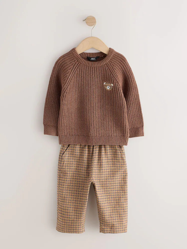 Brown Knitted Jumper and Wide Leg Trousers Set (3mths-7yrs) | Next US