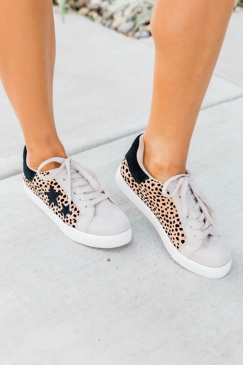 Kendra Animal Print Star Sneakers Beige | The Pink Lily Boutique