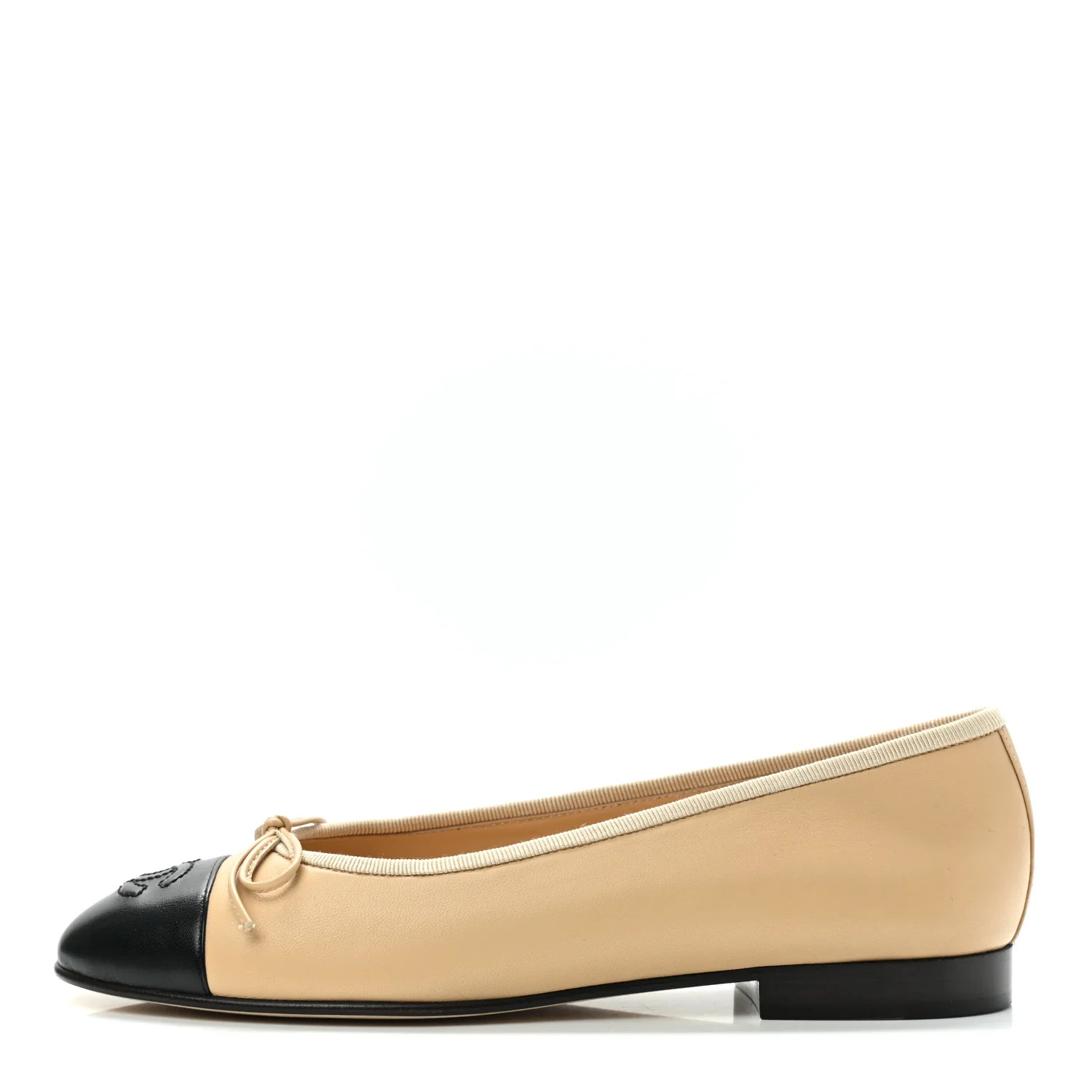 Lambskin Cap Toe Ballerina Flats 37 Beige Black | FASHIONPHILE (US)