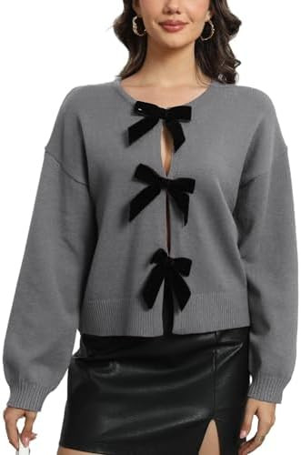 Ladyful Bow Cardigan sweaters for women Fall Trendy Long Sleeve Open Front Knit Sweater Outerwear... | Amazon (US)