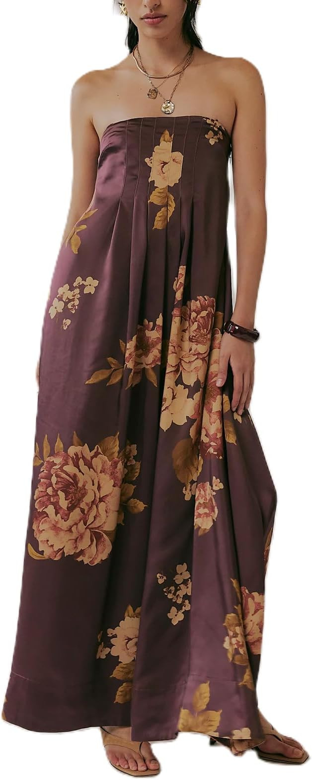 Amiblvowa Women Floral Maxi Dress Sexy Sleeveless Backless A-Line Long Flowy Dress Back Cut Out S... | Amazon (US)