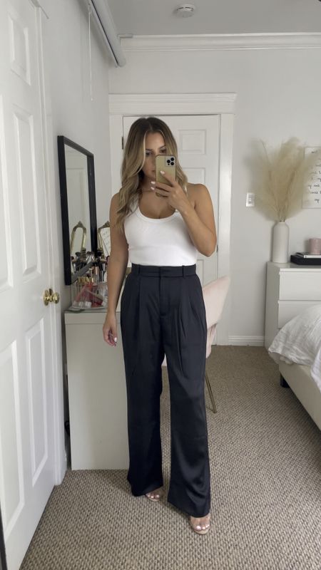 Abercrombie outfit on sale!  Love these satin pants that come in 4 colors for date night or holiday parties

Pants- 26 short
Tank- small

Fall outfits, petite, trousers, satin pants, date night, holiday outfits

#LTKSale #LTKHoliday #LTKSeasonal