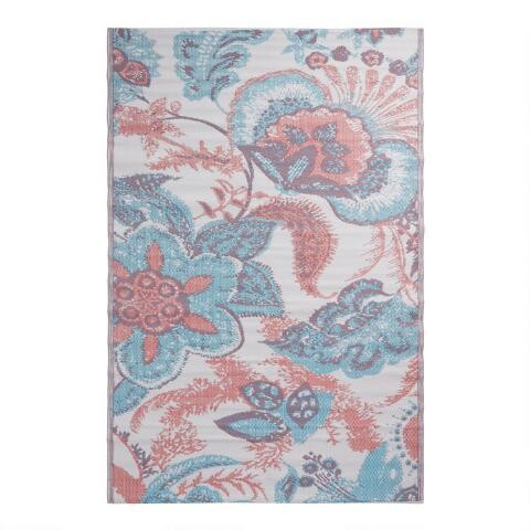 Turquoise Floral Reversible Indoor Outdoor Rio Floor Mat | World Market