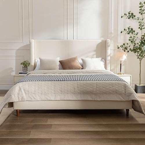 DGSPVCT Harper 54" Tall High Headboard Platform Bed Upholstered Bed Frame King Upholstered Bed Frames/No Box Spring Needed/Easy Assembly/Elegant Simplicit (Beige, King) | Amazon (US)