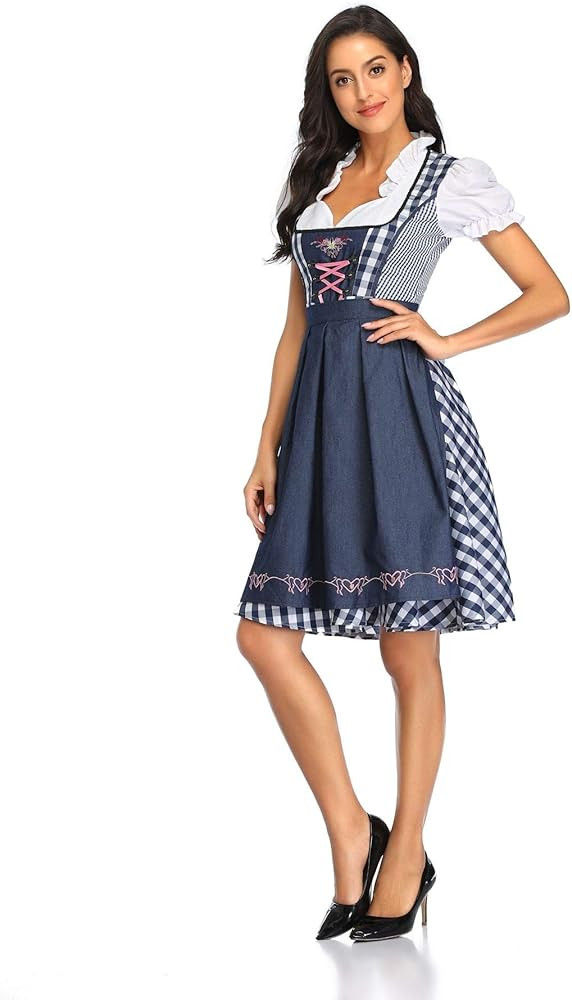 Women Oktoberfest Dirndl Costume Plaid German Beer Festival Cosplay Bavarian Dress Halloween Fanc... | Amazon (US)