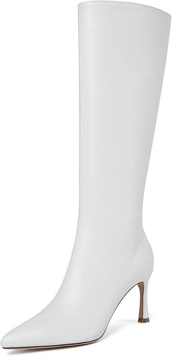 olomisa Sparkly Boots for Women, Silver, Black Rhinestone Knee High Pointed Toe Stiletto Heeled A... | Amazon (US)