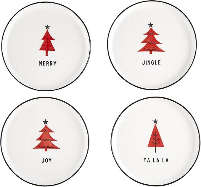Santa Barbara Design Studio TableSugar Holiday Appetizer Plates, Set of 4, Red Trees | Amazon (US)