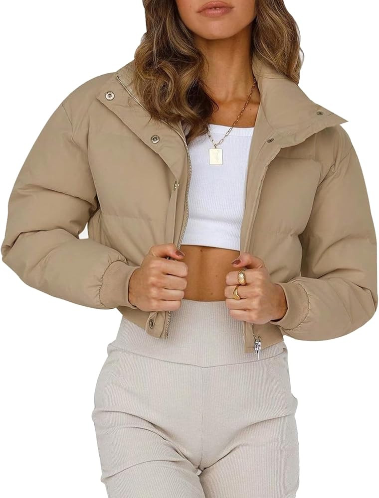 Gihuo Women' s Cropped Puffer Jacket Padded Long Sleeve Bubble Coats Winter Warm Puffy Outerwear | Amazon (US)
