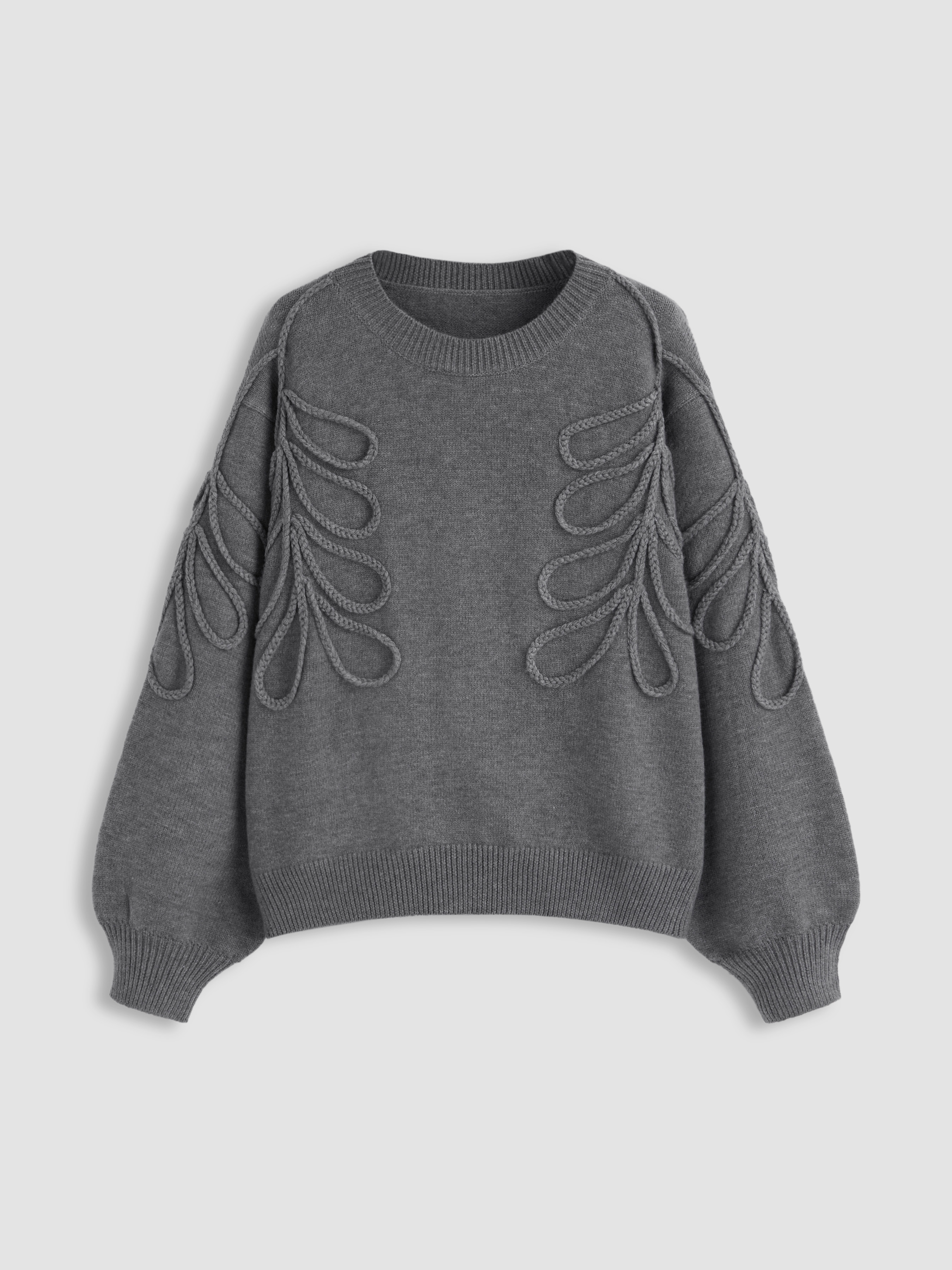 Knit Fabric Knit Round Neckline Leaf Braid Oversized Sweater For Daily Casual Picnic | Cider