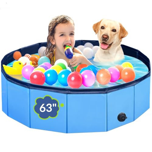 Dog Pool, Foldable Pet Swimming Pool with 6mm High-Strength PP Board, Hard Plastic Collapsible Doggy Pools for Small Dogs Kitty Duck, Non-Slip Doggie Bathtub Quick to Set Up and Drainage Hole, 63" | Amazon (US)