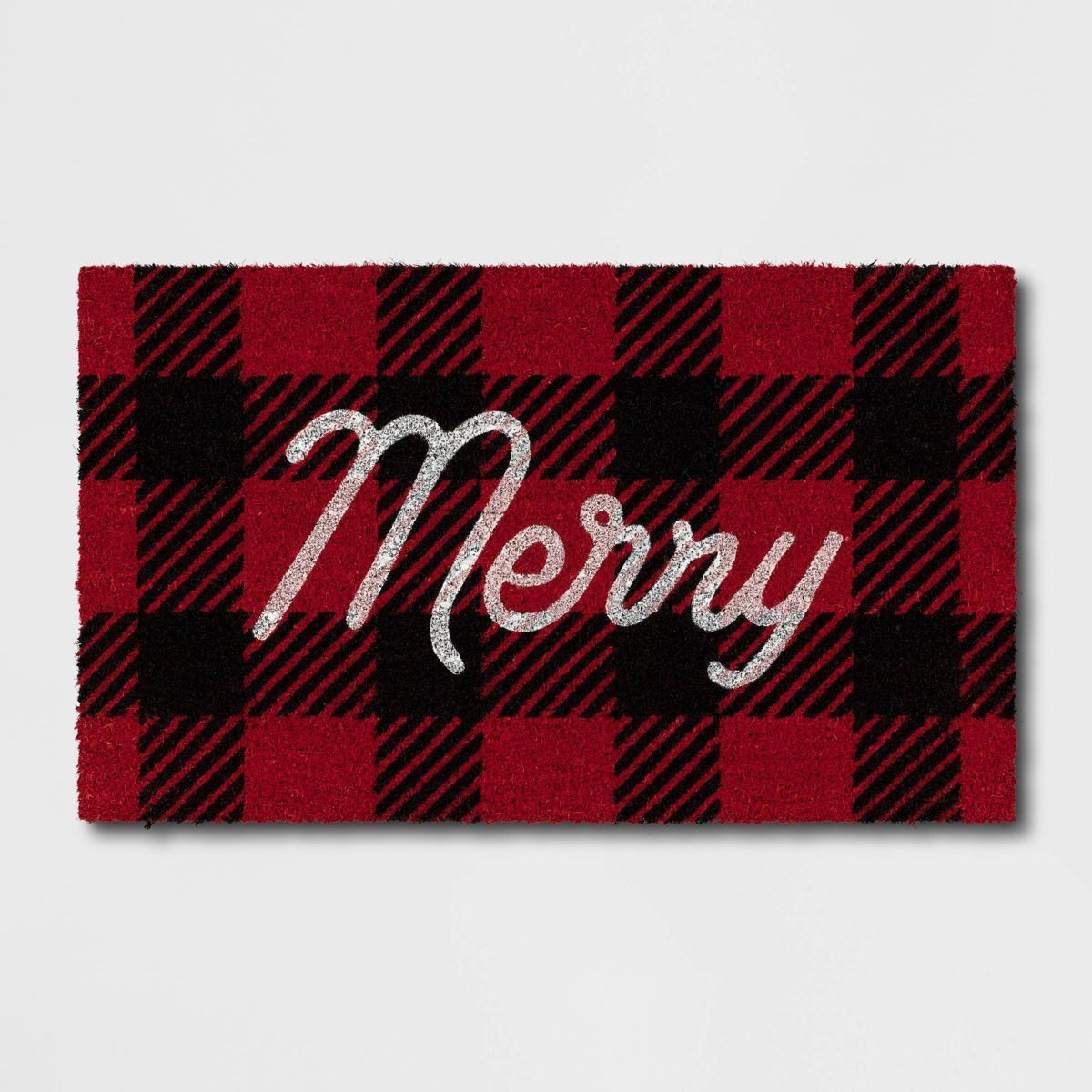 30"x18" Buffalo Plaid 'Merry' Rectangle Coir Christmas Outdoor Mat Red/Black - Wondershop™ | Target
