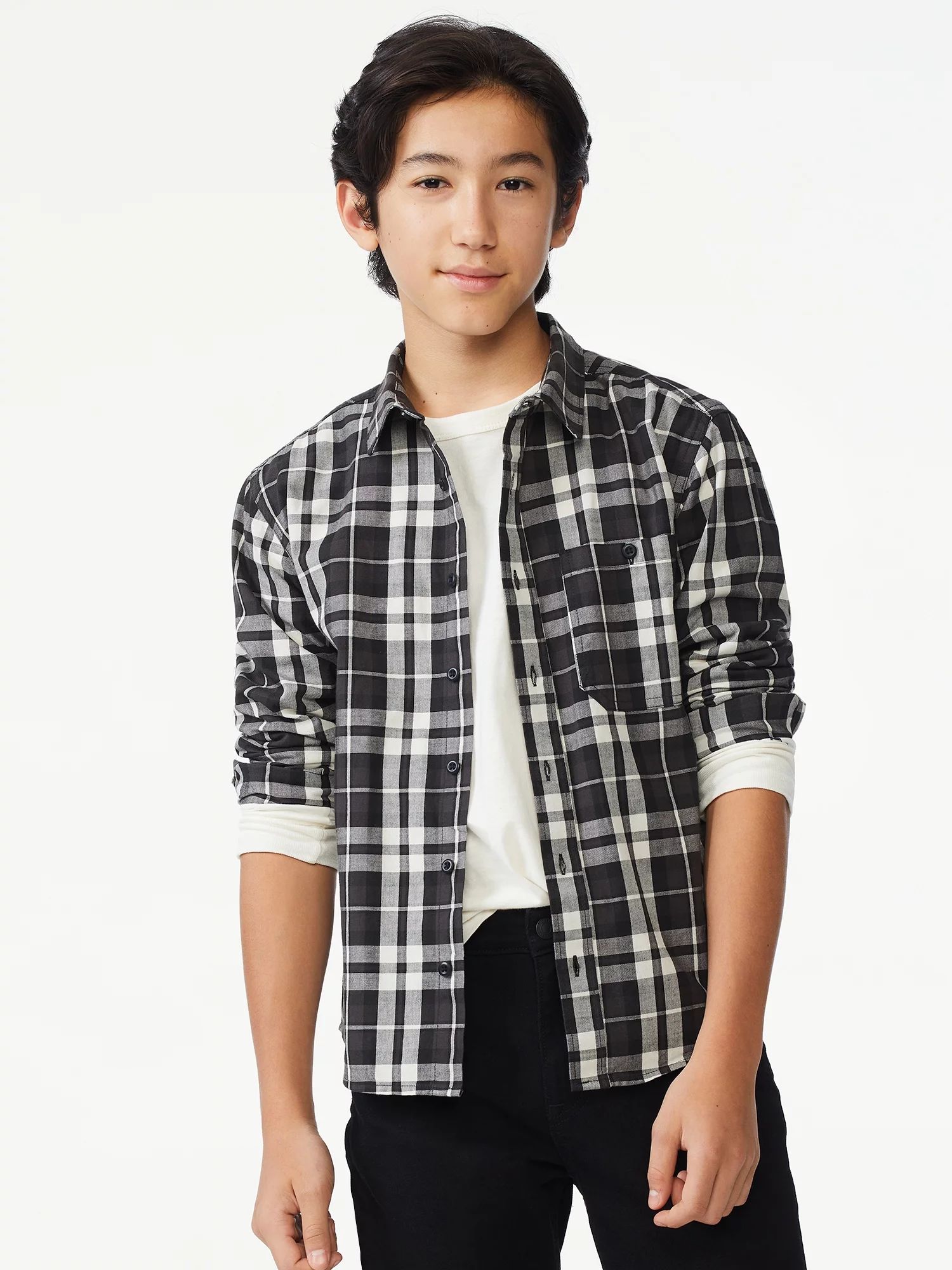 Free Assembly Boys Plaid Button Down Shirt, Sizes 4-18 | Walmart (US)