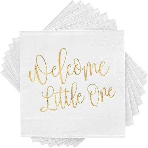 50 Pack Baby Shower Cocktail Napkins for Boy or Girl, Gold Foil Welcome Little One Gender Neutral... | Amazon (US)