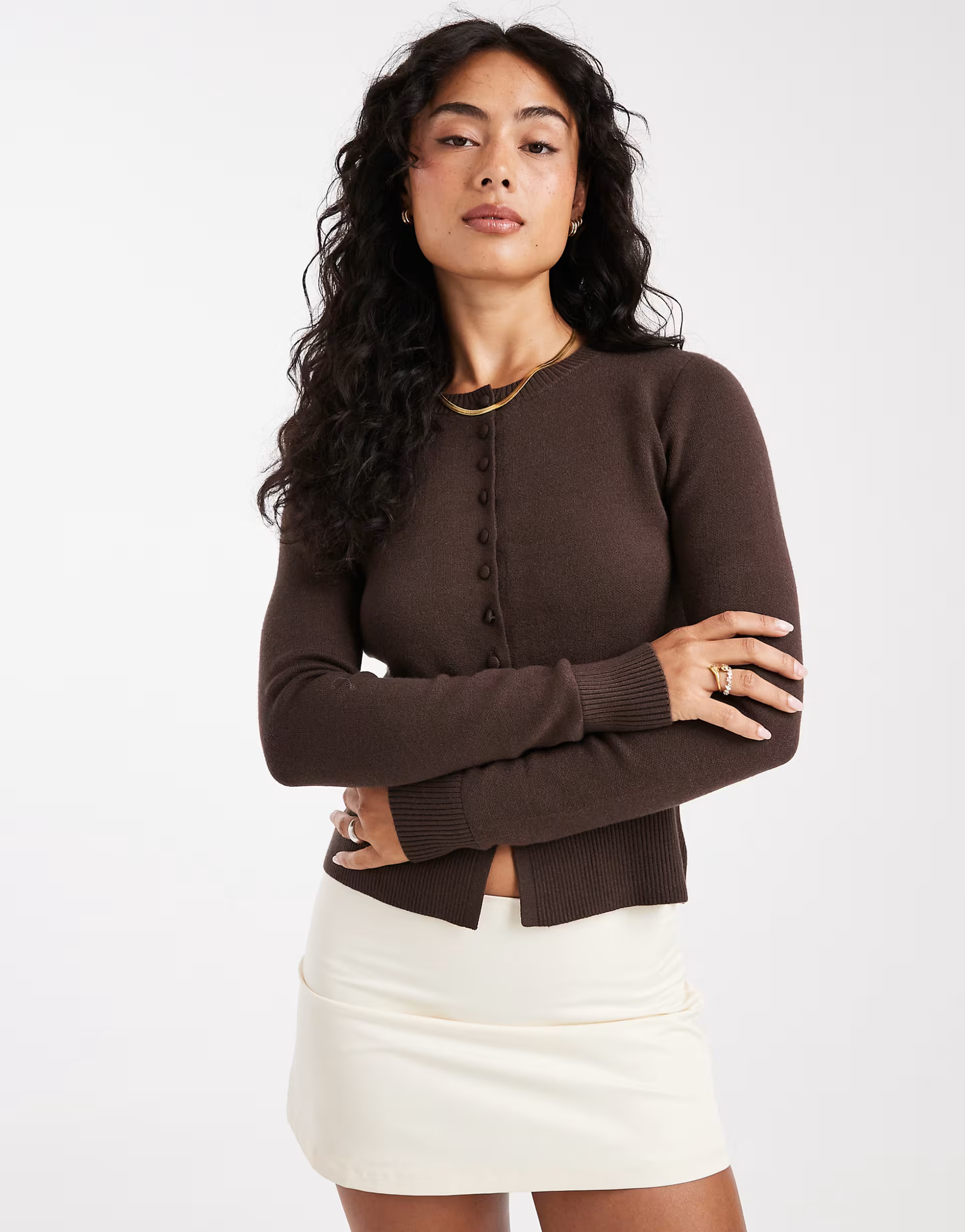 Threadbare button through compact cardigan in chocolate brown | ASOS | ASOS (Global)