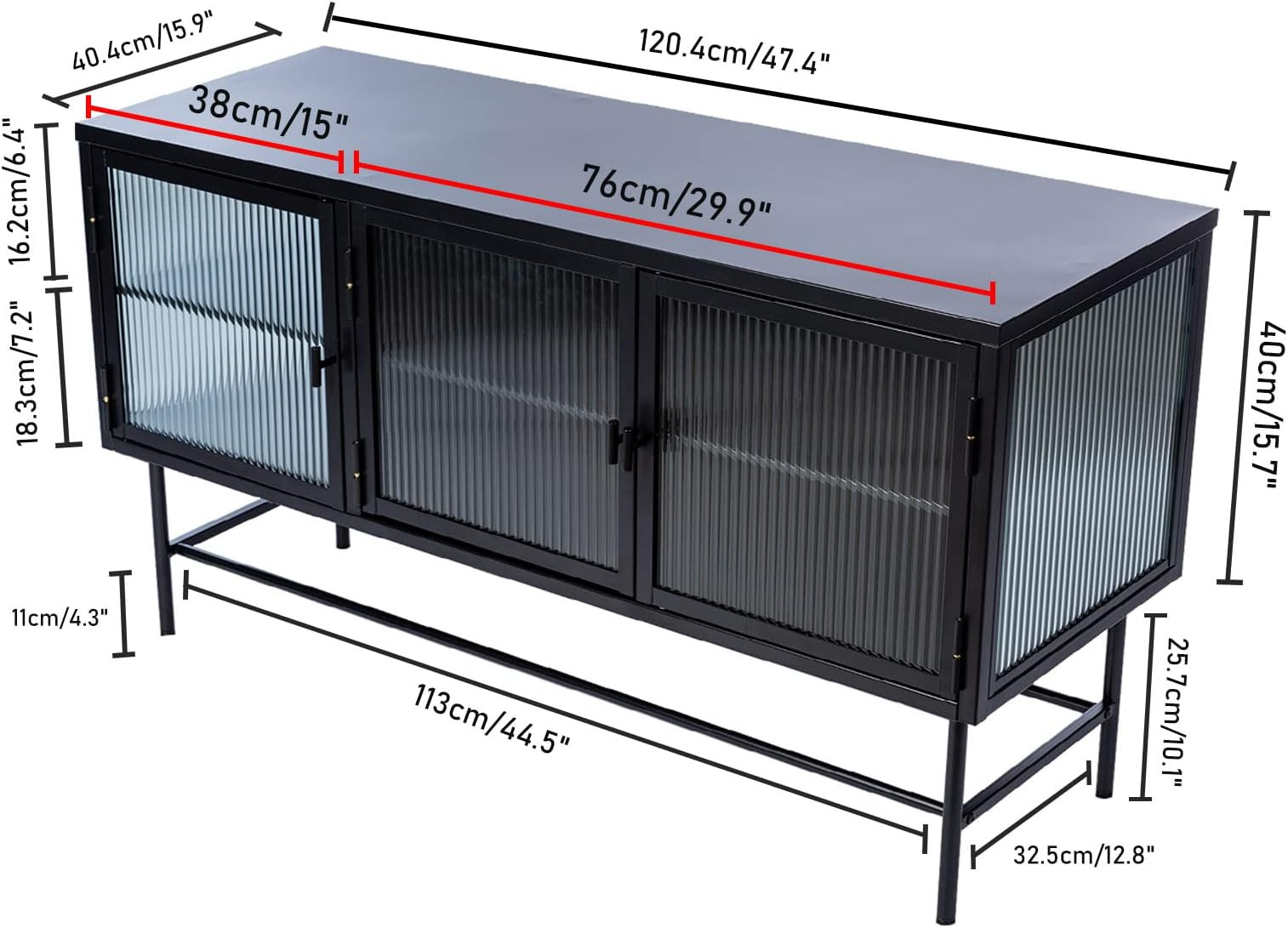 Modern Metal and Clear Fluted Glass TV Stand for TVs up to 55 Inches,with Thin Tubular Legs,Wide Cou | Amazon (US)