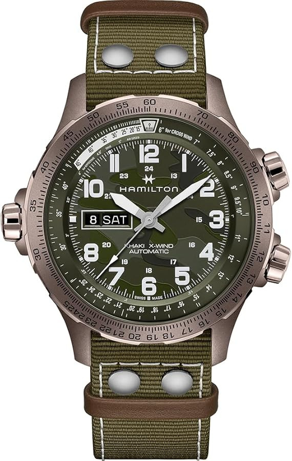 Hamilton Watch Khaki Aviation X-Wind Day Date Auto | Swiss Made | 45mm Stainless Steel Case | Gre... | Amazon (US)