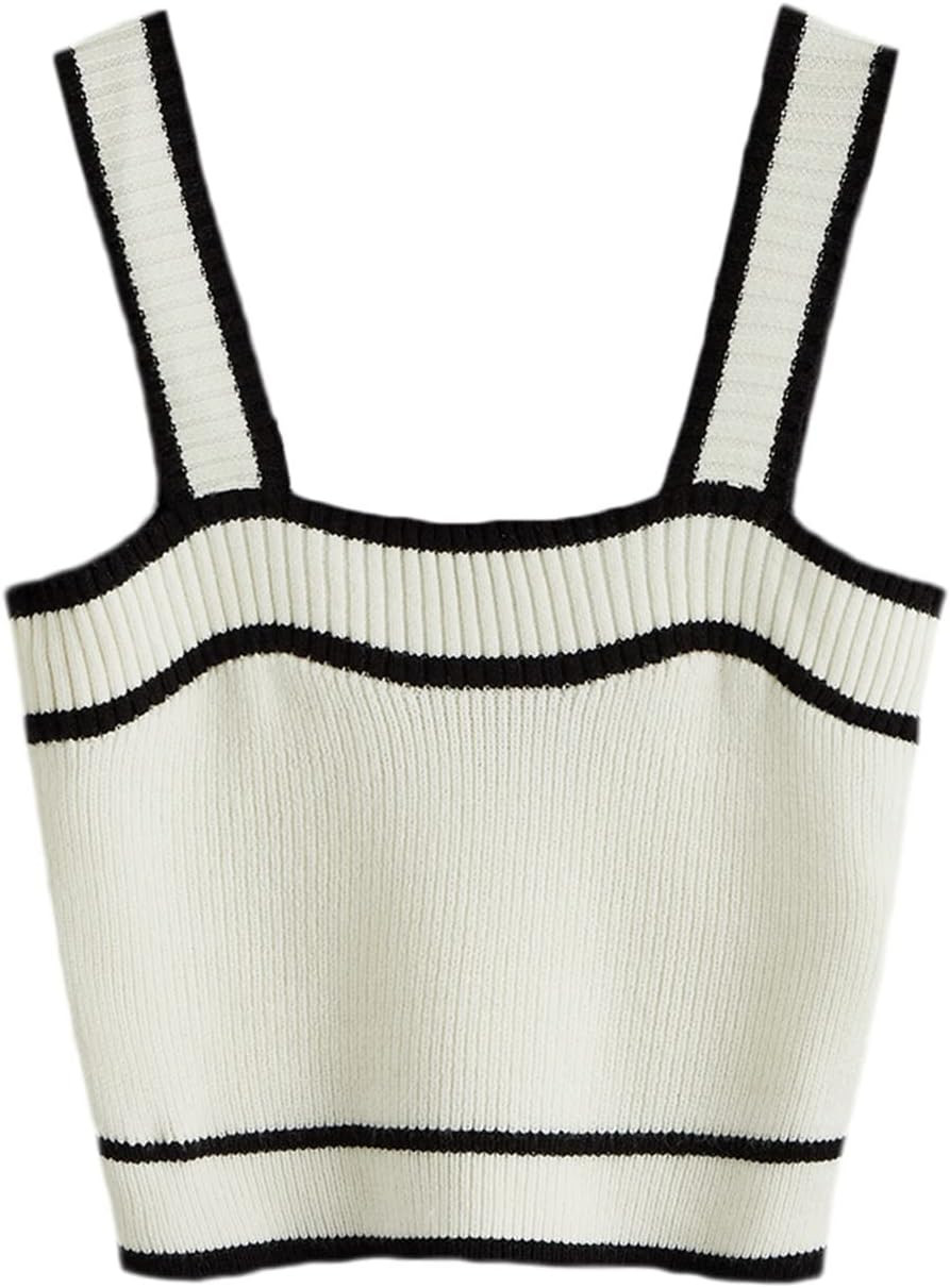 SweatyRocks Women's Sleeveless Ribbed Knit Spaghetti Strap Crop Cami Tank Top | Amazon (US)