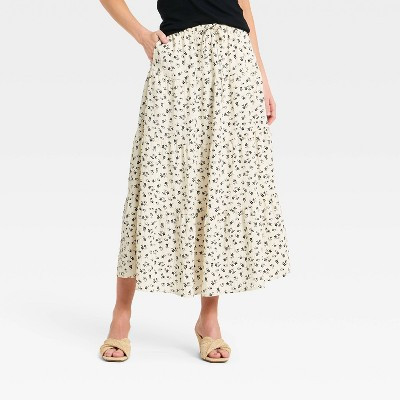 Women's Tiered Skirt - A New Day™ Cream/Black Floral XS | Target